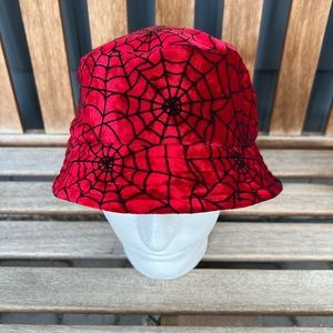 Red Soft Velvet Like Spiderweb Bucket Hat